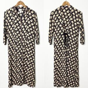 April Cornell VTG 90s Maxi Dress Dark Gothic Floral Rayon 3/4 Sleeves Womens S